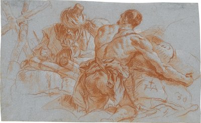 Oriental Merchants with Bales of Goods; verso: Sketch of a Bent Left Arm by Giovanni Domenico Tiepolo