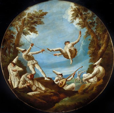 Punchinellos on Swings, making Music and doing Acrobatics in a Landscape by Giovanni Domenico Tiepolo