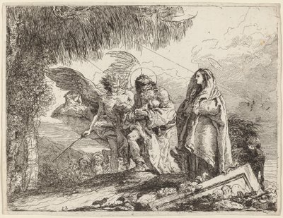 The Flight, Holy Family Walking with Angel by Giovanni Domenico Tiepolo