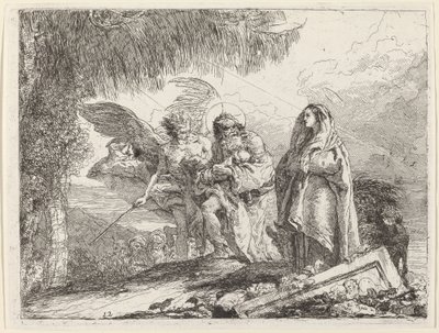 The Flight, Holy Family Walking with Angel by Giovanni Domenico Tiepolo