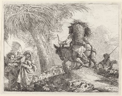 The Flight, Joseph at Right and Mary and Angel at Left by Giovanni Domenico Tiepolo