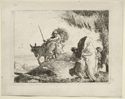 The Flight into Egypt: The Flight with the Madonna at Right Supported by Angels by Giovanni Domenico Tiepolo
