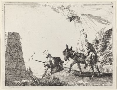 The Flight with Obelisk at the Left by Giovanni Domenico Tiepolo