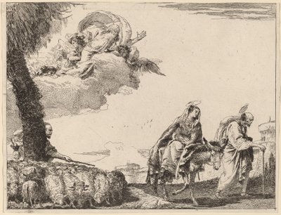 The Flight with the Holy Family at the Right by Giovanni Domenico Tiepolo