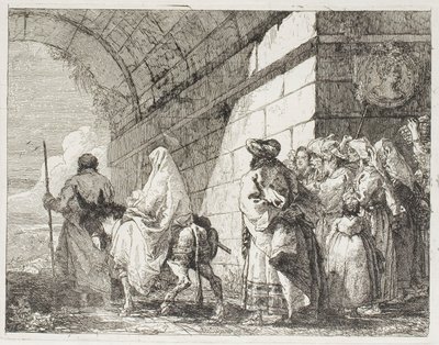 The Holy Family Leaving by a City Gate, Plate Seven from The Flight into Egypt by Giovanni Domenico Tiepolo