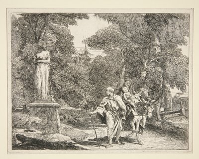 The Holy Family Passing Near a Statue, from the Series Picturesque Ideas on the Flight into Egypt by Giovanni Domenico Tiepolo