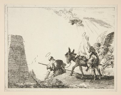 The Holy Family Passing a Pyramid, from the series Picturesque Ideas on the Flight into Egypt by Giovanni Domenico Tiepolo