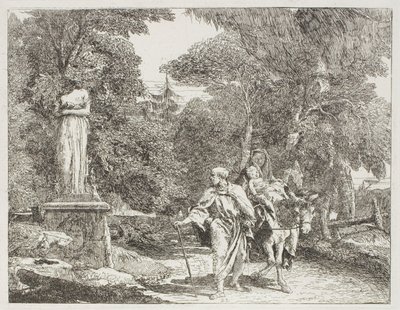 The Holy Family Passing a Statue, the Head of Which Falls to the Ground, plate 22 from The Flight into Egypt by Giovanni Domenico Tiepolo