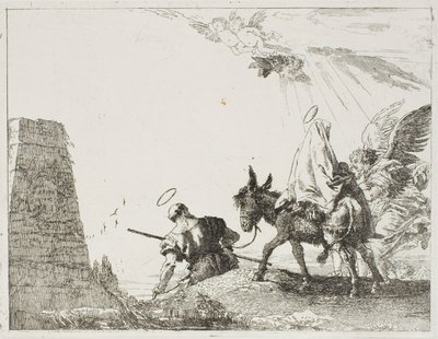 The Holy Family Passing by a Pyramid, plate twenty from The Flight into Egypt by Giovanni Domenico Tiepolo