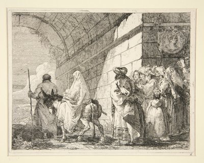 The Holy Family Passing under an Arch, Leaving by a City Gate, from the Series Idee Pittoresche Sopra la Fuga in Egitto (Flight into Egypt) by Giovanni Domenico Tiepolo