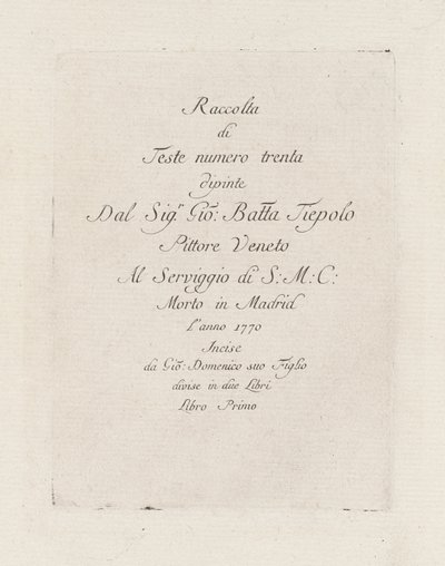 Title Page, from the Collection of Heads by Giovanni Domenico Tiepolo