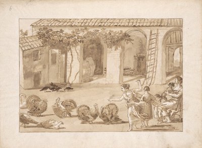 Turkeys in a Venetian Farmyard, the Third Drawing in Tiepolo by Giovanni Domenico Tiepolo