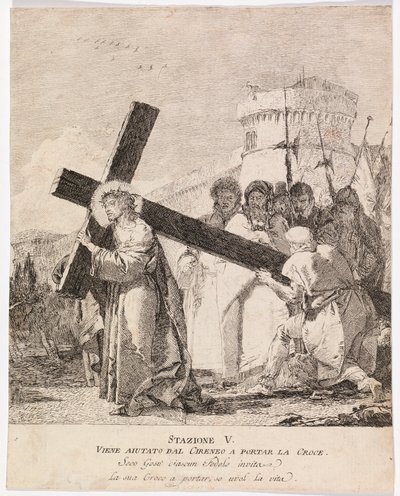 Via Crucis - Station V. Simon of Cyrene Helps Jesus Carry the Cross by Giovanni Domenico Tiepolo
