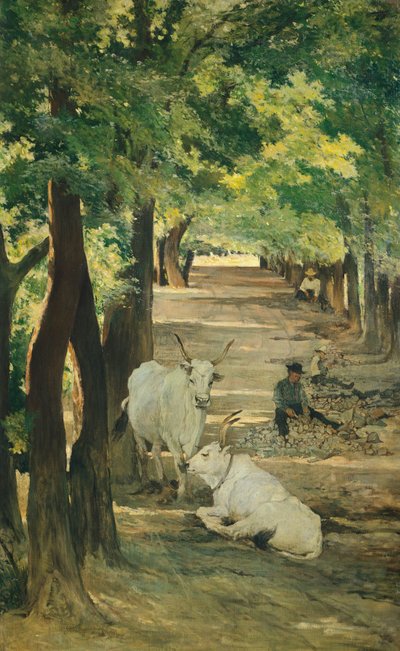 Avenue with Oxen and Stonebreaker by Giovanni Fattori
