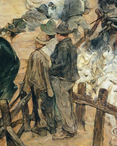 Branding of Young Bulls in Maremma (detail) by Giovanni Fattori