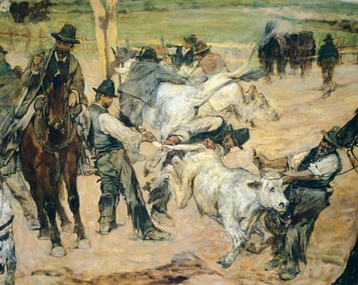 Branding of Young Bulls in Maremma (detail) by Giovanni Fattori