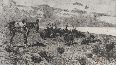Donkey and Goats on a Seashore in Winter by Giovanni Fattori