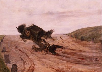 Man caught up by a stirrup by Giovanni Fattori