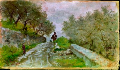 Path to the Olives with Walkers. Painting by Giovanni Fattori by Giovanni Fattori