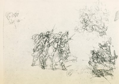 Three sketches for groups of soldiers by Giovanni Fattori