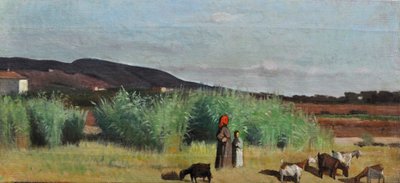 Two Peasant Women with Flocks in the Livorno Countryside, c.1865 by Giovanni Fattori