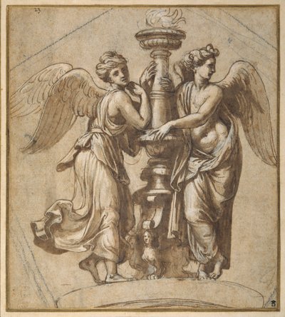 Victories embracing a candelabrum by Giovanni Francesco (c.1488 1528) Penni