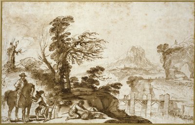 Landscape with a Horseman and a Bridge by Giovanni Francesco Barbieri