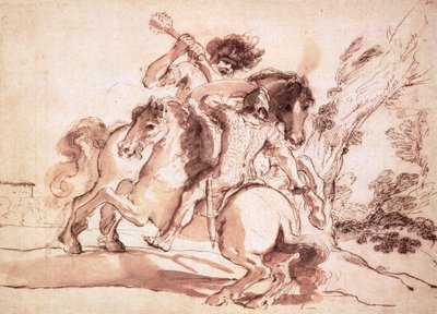 Two Horsemen Fighting by Giovanni Francesco Barbieri