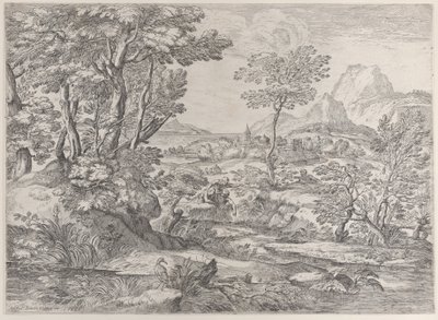 Three Boys in a Landscape with a Town in the Background by Giovanni Francesco Grimaldi