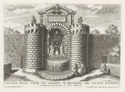 Fountain in the Vatican Gardens (title on object: Fountain of the Tower in the Garden of Belvedere in the Pontifical Palace) (series title: The Fountains in the Palaces and Gardens of Rome) by Giovanni Francesco Venturini