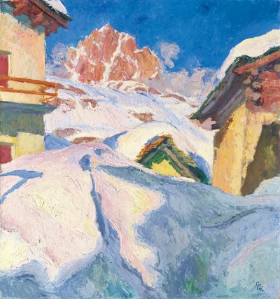 Capolago in Winter with a View of Piz Lagrev by Giovanni Giacometti