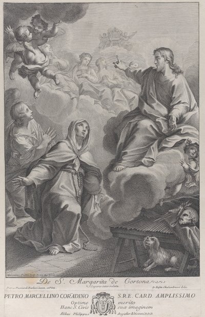 Saint Margarita of Cortona, kneeling before Christ, after Pietro Andrea Pucciardi by Giovanni Girolamo Frezza