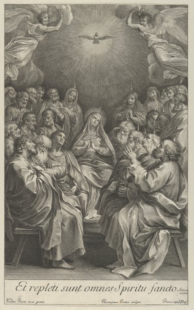 The Virgin with Apostles Looking Up Towards the Holy Dove and Two Angels, after Reni by Giovanni Girolamo Frezza