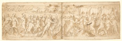 Barbarian Fugitives and Their Animals are Brought Out of Their Hiding-Place; at Upper Left the End of a Cartouche with a Scroll by Giovanni Guerra
