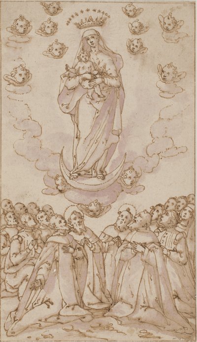 Madonna and Child on a Crescent Moon Appearing to a Group of Saints, Priests and Laymen by Giovanni Guerra