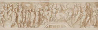 Roman Soldiers Building a Camp (End of LXXXII); An Address (LXXXIII); Romans Crossing a River on a Pontoon Bridge (LXXXIV); Women are Taken Prisoner (Beginning of LXXXV) by Giovanni Guerra