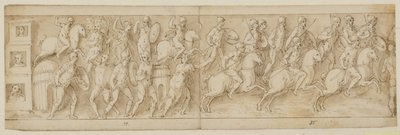 Three Sedan Chairs; the Romans Attack a Chief’s Dwelling; the Romans Marching Back to Camp by Giovanni Guerra