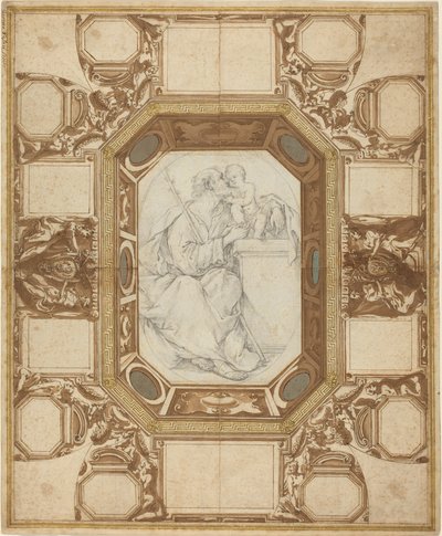 Ceiling with Allegorical Figures and the Arms of Pope Sixtus V; Saint Joseph and the Christ Child by Giovanni Guerra and Domenico Maria Viani