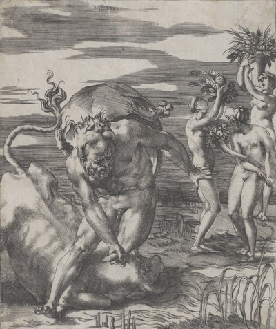 Hercules Defeating the River God Achelous in the Form of a Bull by Giovanni Jacopo Caraglio