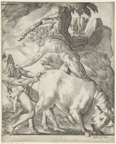 Hercules Fighting Cacus Scenes with Hercules (series title) by Giovanni Jacopo Caraglio