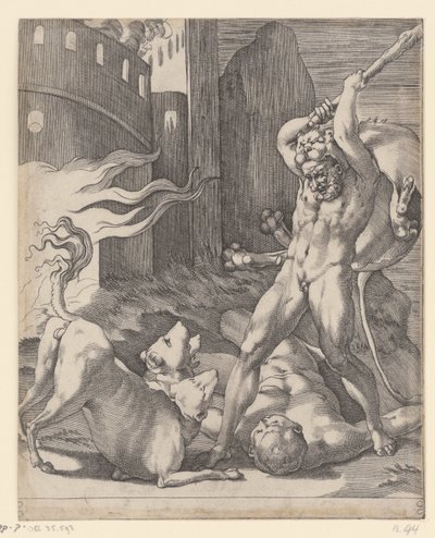 Hercules Fighting Cerberus by Giovanni Jacopo Caraglio