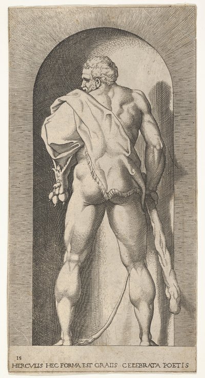 Plate 15: Hercules Standing in a Niche, Wearing a Lion Skin and Holding a Club by Giovanni Jacopo Caraglio
