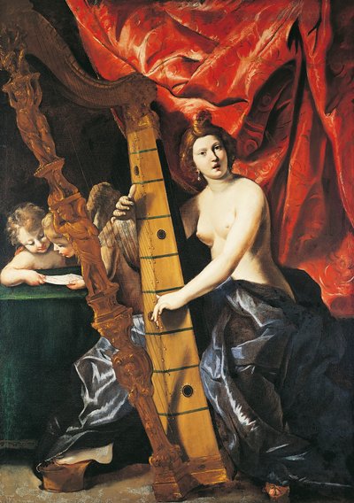 Venus playing harp, Allegory of Music by Giovanni Lanfranco