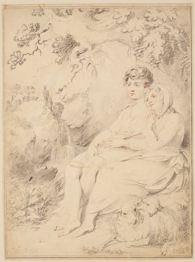 Young boy and a girl with flute and sheep by Giovanni Lanfranco