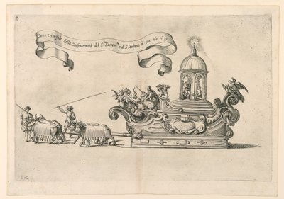 A parade float in Reggio, Italy: The Triumphal Carriage of the Confraternity of the Holy Sacrament of St. Stephen. Plate 2a from A. Isacchi, Relatione di Alfonso Isachi intorno l