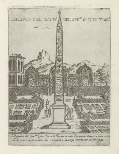 Egyptian Obelisk in the Garden of the Villa Medici in Rome (title on object: Obelisk in the Garden of the Most Serene Grand Duke of Tuscany) (series title: Modern and Ancient Monuments and Buildings in Rome) by Giovanni Maggi