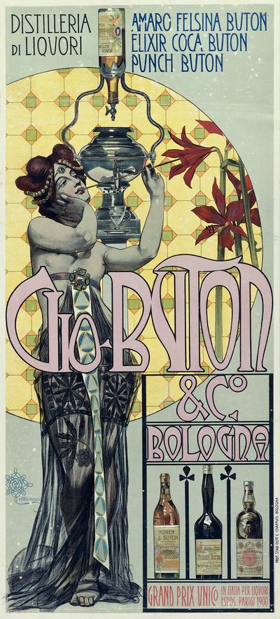 Advertising Poster of the Liquor Distillery Gio Buton and C Bologna by Giovanni Maria Mataloni