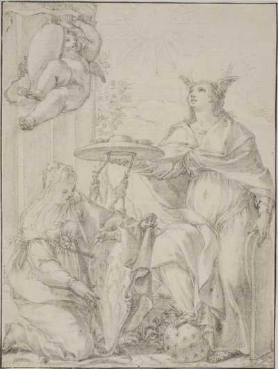Allegory with Two Female Figures, One Representing Faith Holding a Coat of Arms by Giovanni Odazzi