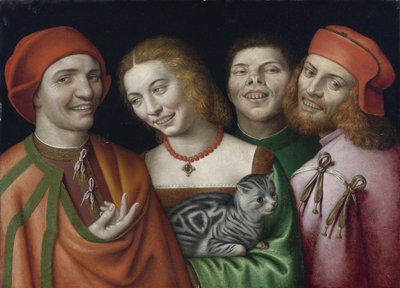 Three Men with a Woman Holding a Cat by Giovanni Paolo Lomazzo