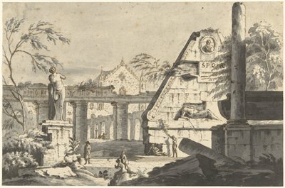 Landscape with Ancient Ruins of Buildings and Statues by Giovanni Paolo Pannini (possibly)